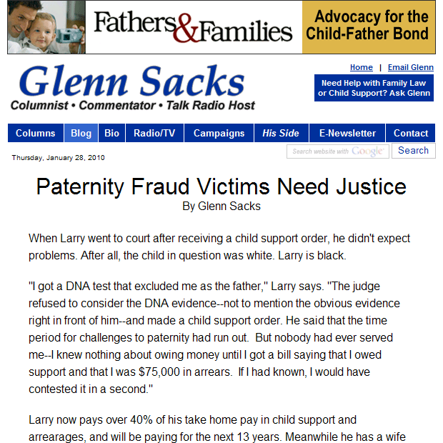 GlennSacks.com | Paternity Fraud Victims Need Justice