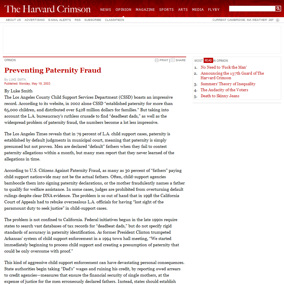 Preventing Paternity Fraud
 | The Harvard Crimson