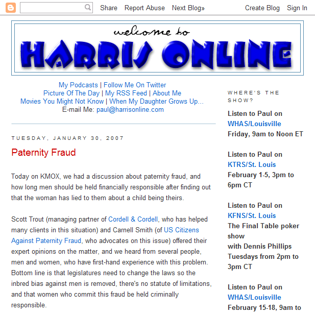 Paul Harris Online: Paternity Fraud